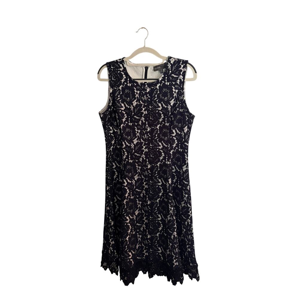 Donna Ricco New York Navy Floral Lace Fit & Flare Dress Size 12 Sleeveless